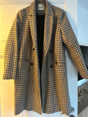 Frakke, str. 36, Envii,  Beige ternet med dueblå og sort,  60 % Polyester og 40 % uld,  God men brug