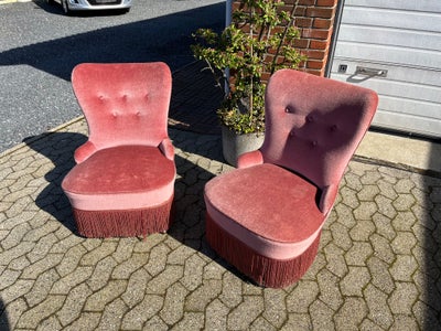 Hvilestol, velour, 2stk pæne ældre lænestole antik look ,små lave kompakte  stole billig til salg 
