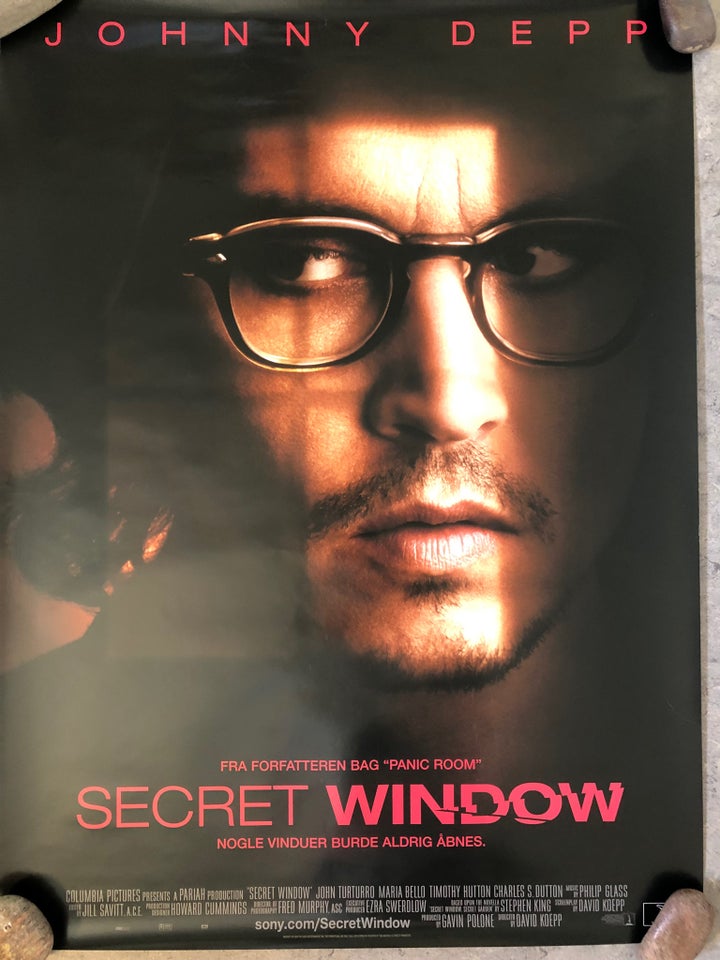 Original bio. film plakat, motiv: Secret Window Depp, b: 62 h: 85 – dba.dk – og Salg af Nyt og Brugt
