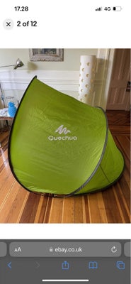 Quechua 2 SECONDS XL O, Pop up telt brugt få gange. Kan slås op på 2 sekunder og fin til brug på str