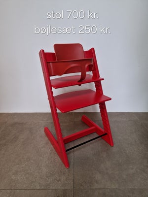 Højstol, Tripp trapp, Stokke Trip Trap højstol med brugsspor.

Stol 700 kr.
Glider 50 kr. 
Bøjlesæt 