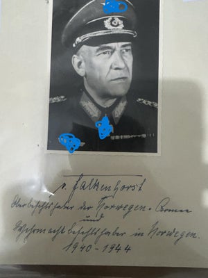 Militær, ww2 tysk general Falkenhorst Danmarks besættelse, Autograf og note af den tyske general fra