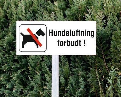 Skilte, Privat område, Adgang forbudt, Hund i sn...