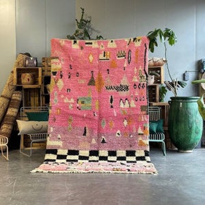 Berber Pink uldtæppe - Gratis forsendelse - Marokkansk håndknyttet tæppe - Tæ...