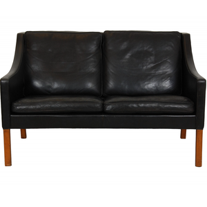 Børge Mogensen 2208 2.pers sofa i patineret sort læder