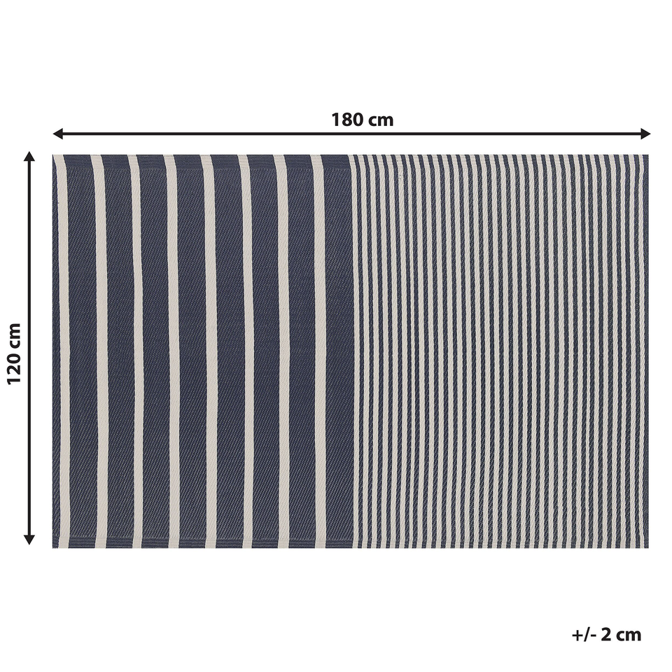 Udendørs tæppe mørkeblå/hvid polypropylen 120 x...