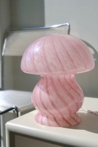 Vintage Murano lyserød swirl mushroom lampe H:22 cm