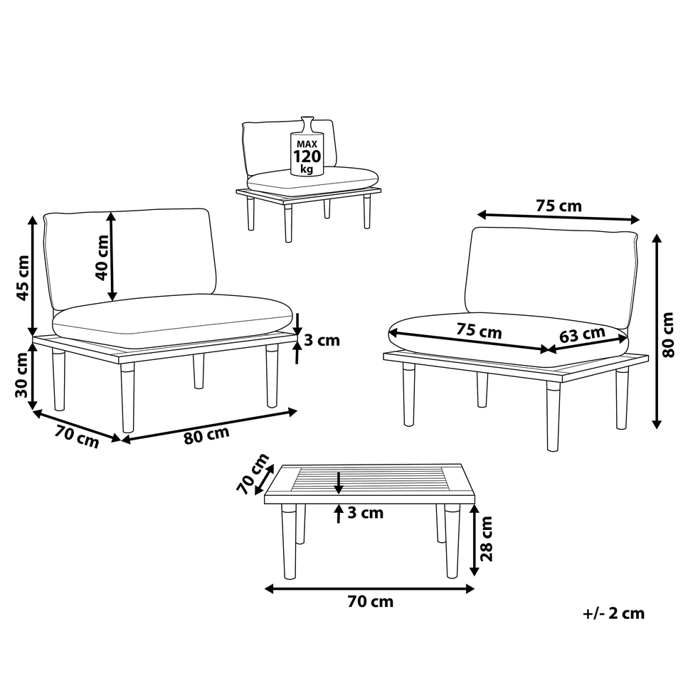 Sofasæt FRASCATI FSC®-certificeret akacietræ Lys...