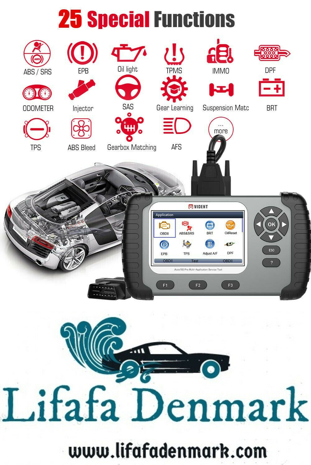 VIDENT IAUTO 702 PRO OBD2 CAR DIAGNOSTIC SCANNER TOOL FOR ABS SRS DPF EPB  TPMS –  – Køb og Salg af Nyt og Brugt