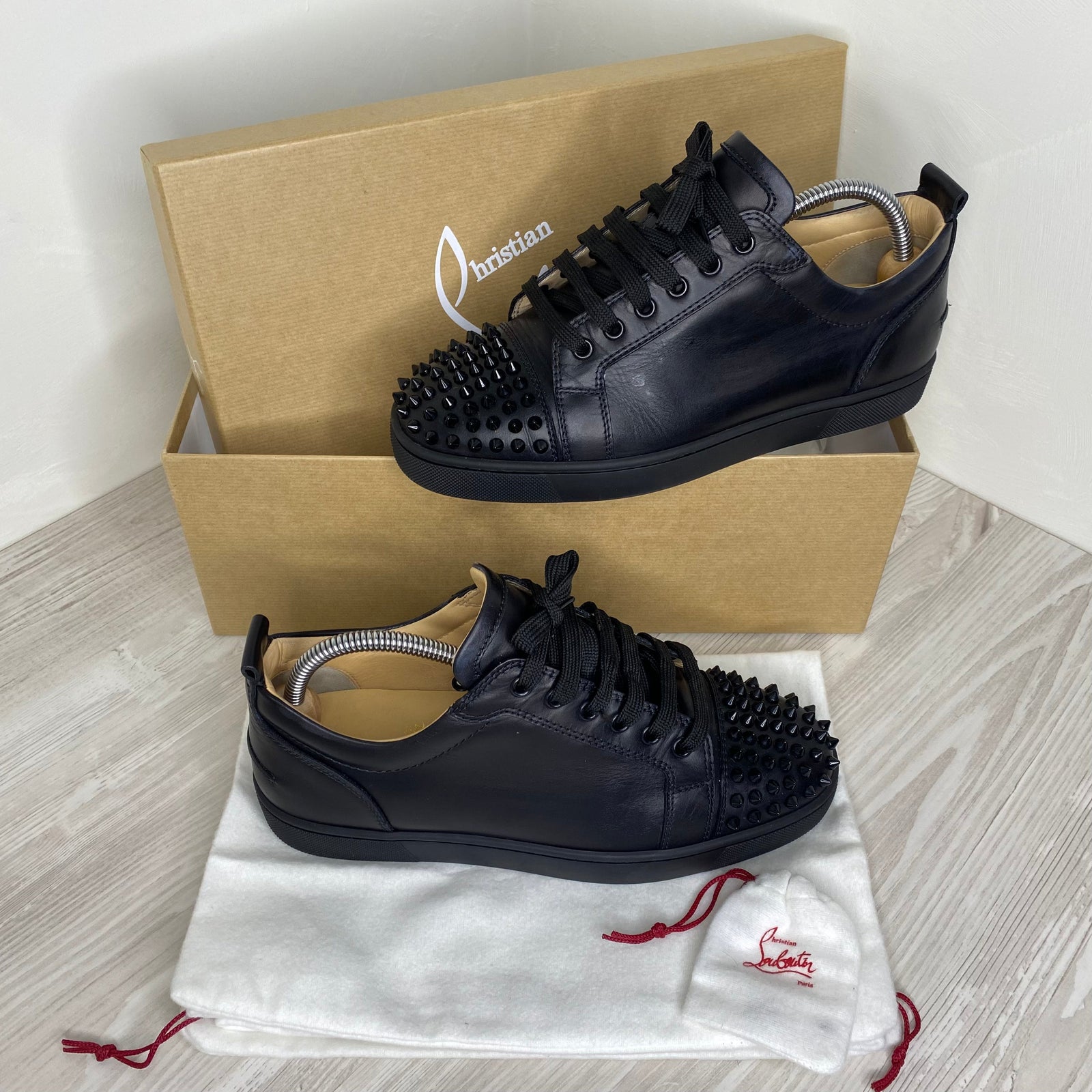 Christian Louboutin Black Leather Rush Spike Lace Up Sneakers Size 40 Christian  Louboutin