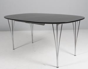 Piet Hein & Bruno Mathsson super ellipse spisebord med tillægsplader, sortlakere