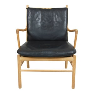 Ole Wanscher Colonial Chair af egetræ og sort classic læder