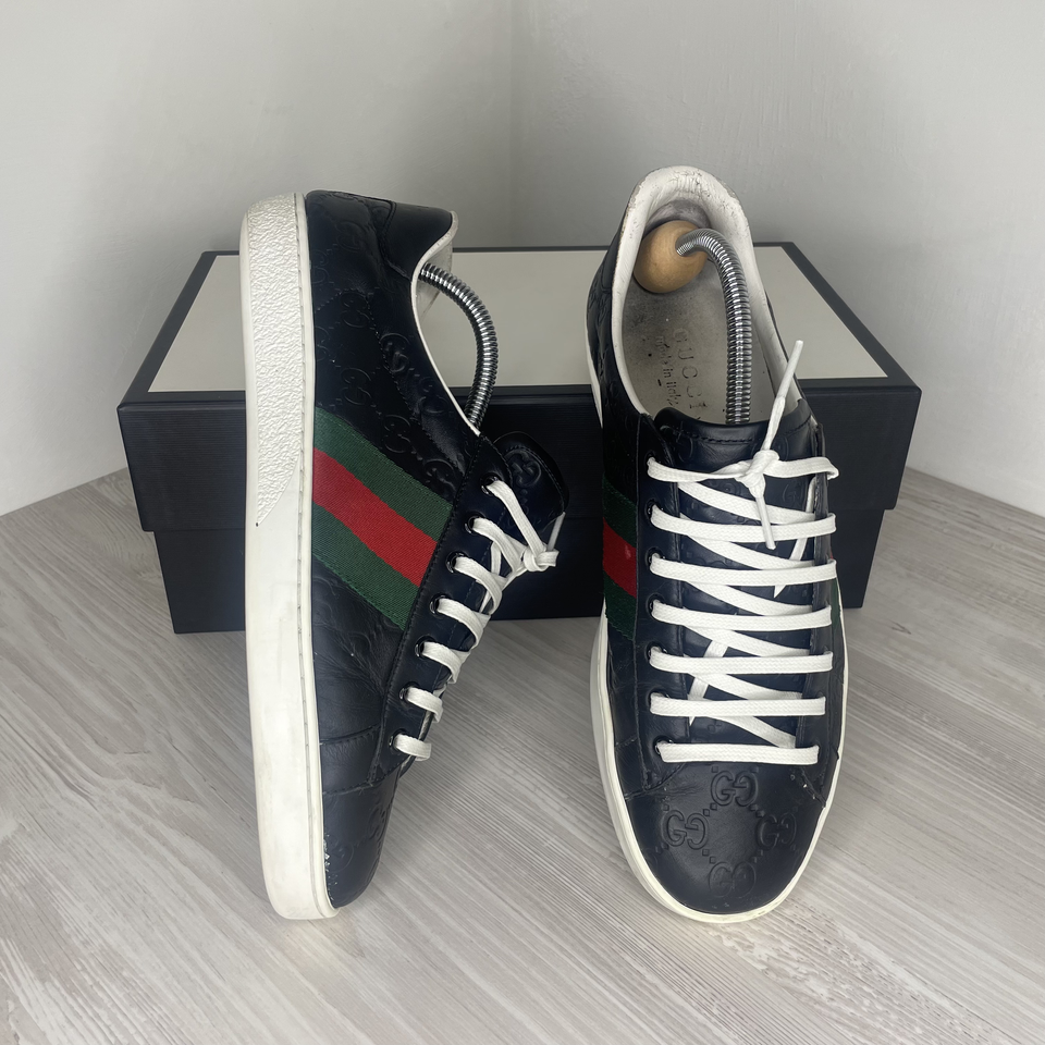 Spænding Poesi Mundskyl Gucci Sneakers, Ace 'GG Signature' Black Calf Leather (42.5) – dba.dk – Køb  og Salg af Nyt og Brugt