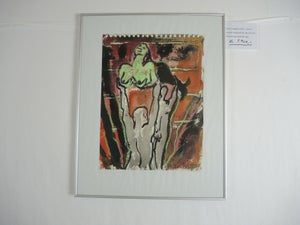 Karen Degett. Akvarel og oliekridt, sign.. Erotisk komposition.