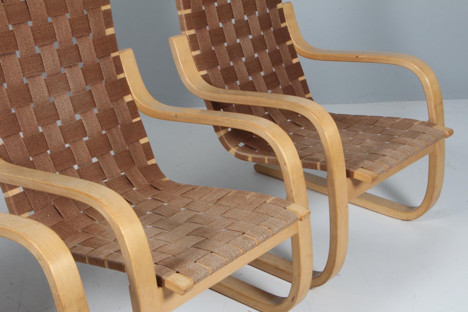 Alvar Aalto tre frisvinger armstole af birk og g...