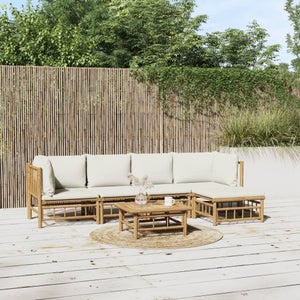 vidaXL loungesæt til haven 6 dele med cremehvide hynder bambus
