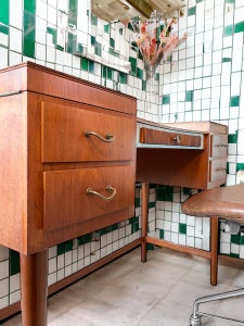🔥 ON SALE | Art Deco Petite Midcentury teak skrivebord / sminkebord / konsol 