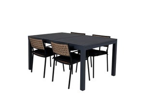 Marbella havesæt bord 100x160/240cm og 4 stole Paola sort.