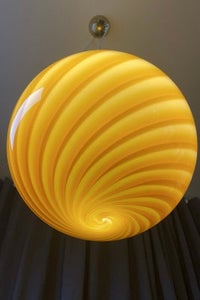 D:40 cm Stor Murano rund orange rav swirl lampe pendel med messing ophæng 