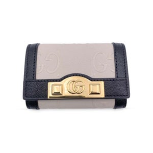 Gucci - White Black Monogram Leather Wonka 6 Key Case Holder Pouch - Nøglering