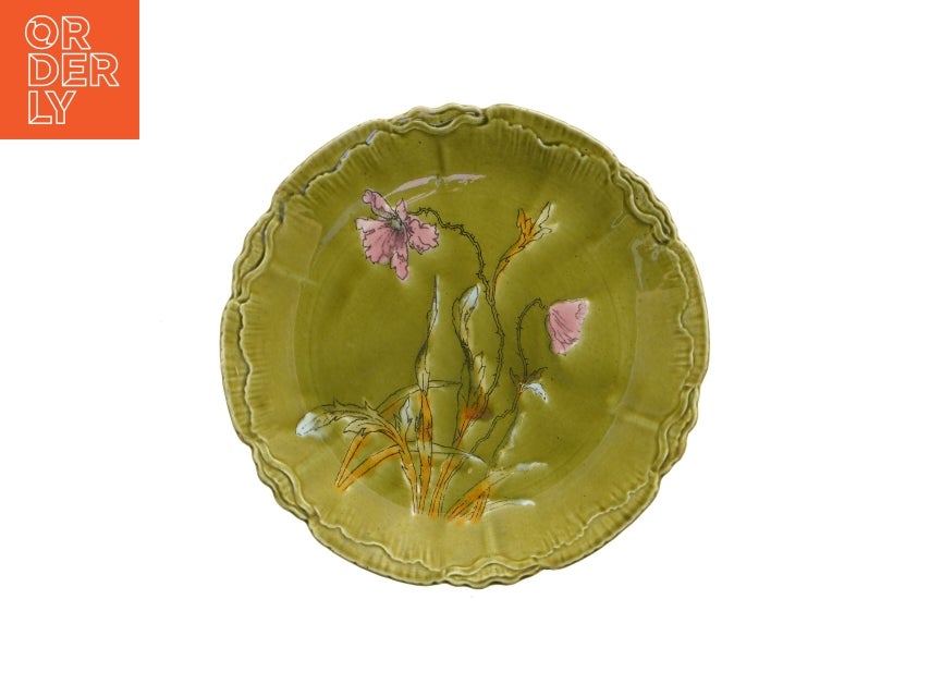 Grøn Majolica blomster dekoreret keramik tallerk...