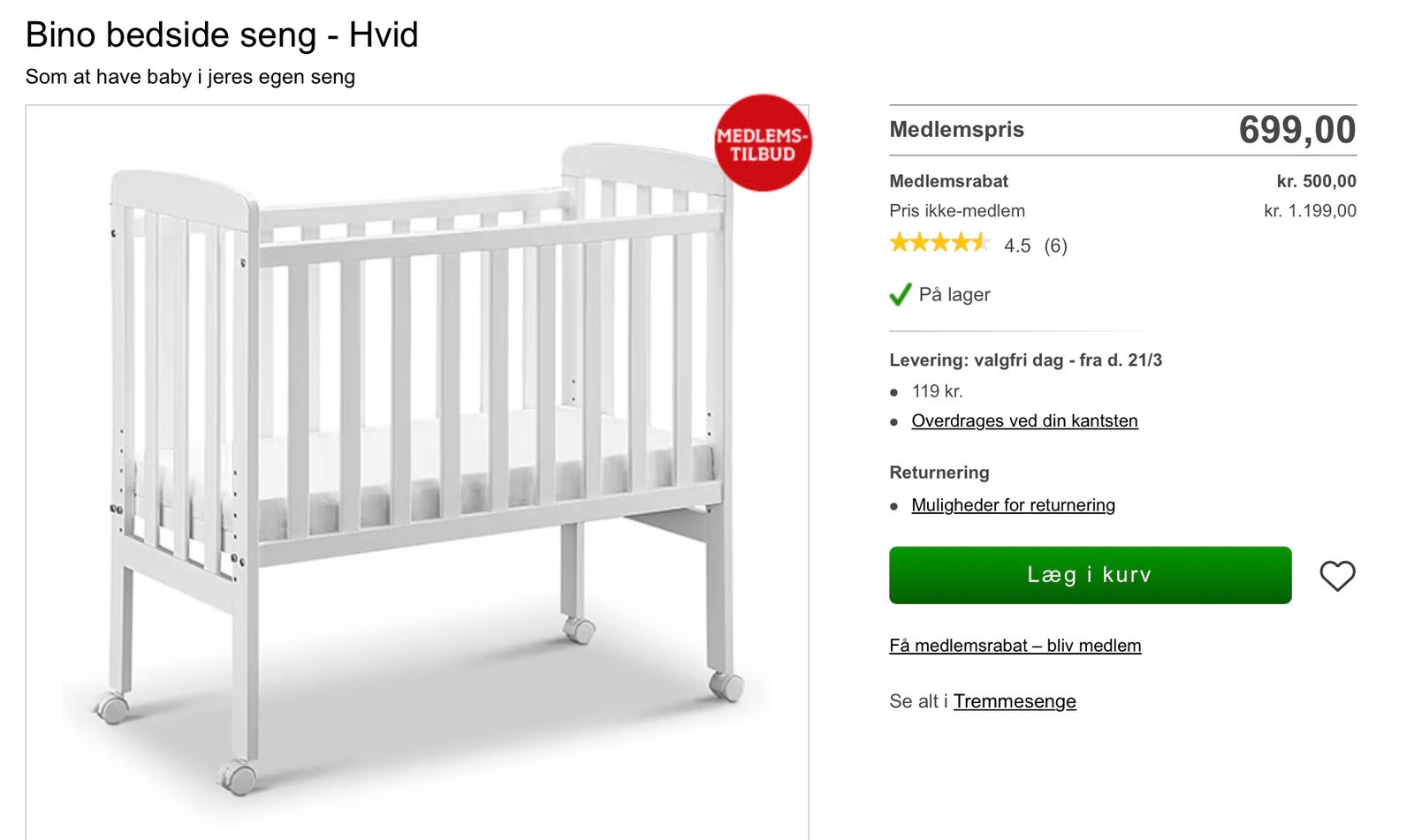 Bino store bedside crib