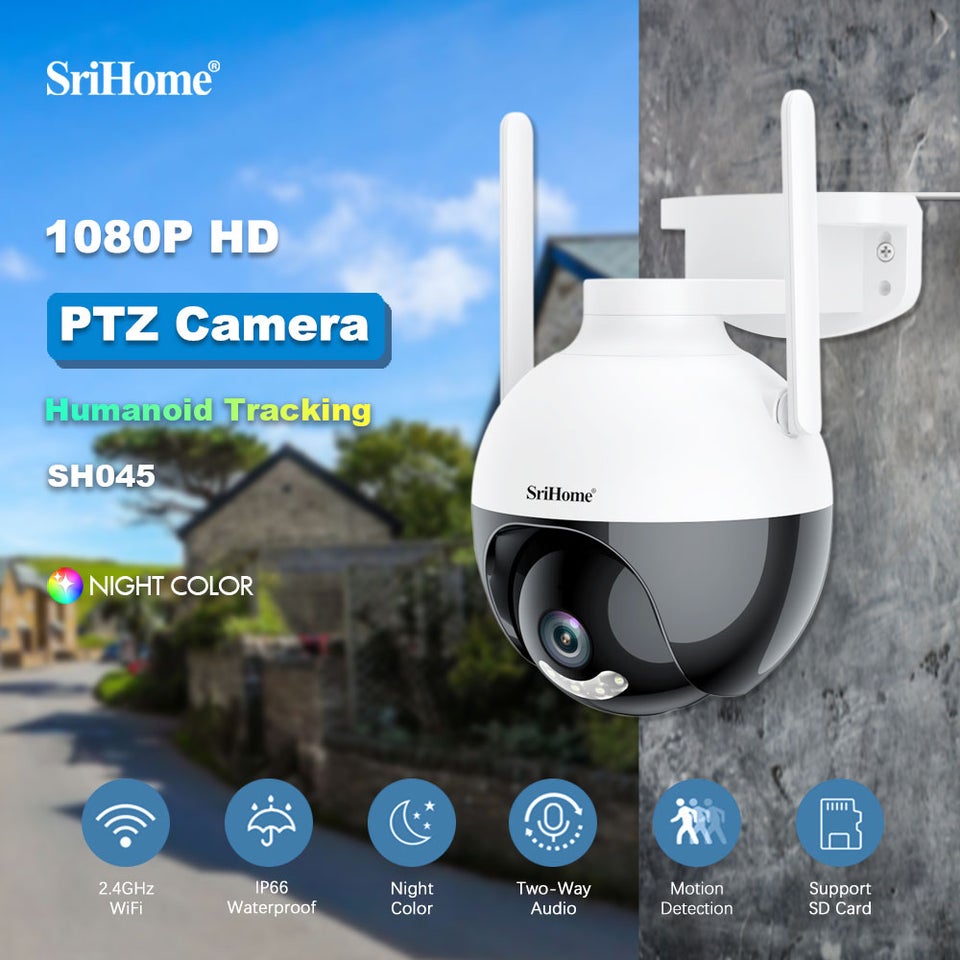 Srihome 2MP 1080P trådløs PTZ IP Dome Camera AI...