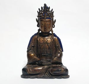 Statue - Forgyldt bronze - Avalokitesvara, Bodhisattva - Hand painted Hair, C...