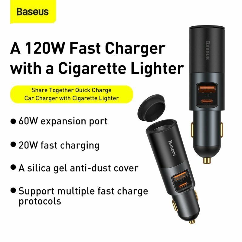 Baseus 120W bil mobiloplader Type C USB PD3.0 Hu...