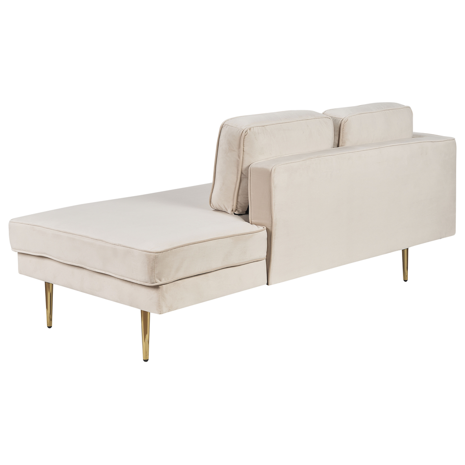 Chaiselong beige velour venstrevendt MIRAMAS