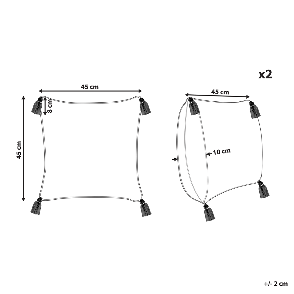 Sæt med 2 tuftede puder med kvaster 45 x 45 cm B...