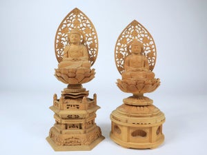 Buddha Statue Pair: Amitabha Buddha and Shakyamuni Buddha with Arabesque Open...