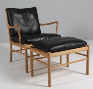 Ole Wanscher Colonial chair med skammel, model OW149 Sif læder
