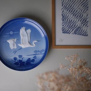 Vintage platte i porcelæn med fugle, fugle platte, platter, vægdekoration