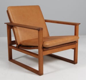 Børge Mogensen slædestol / lænestol, eg og cognac anilin læder. Model 2256