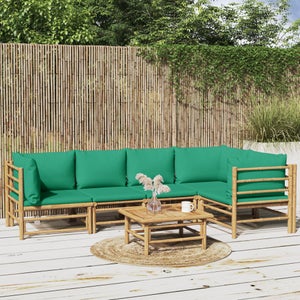 vidaXL loungesæt til haven 6 dele med grønne hynder bambus
