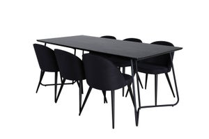 PippiBL spisebordssæt spisebord sort og 6 Velvet stole sort.