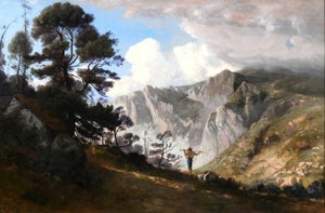 Albert de Meuron (1823-1897) - Mountain landscape with shepherd