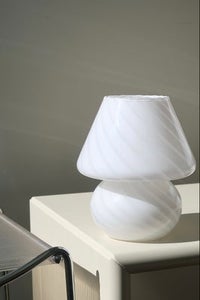 H:19 cm Vintage Murano hvid baby mushroom swirl lampe 
