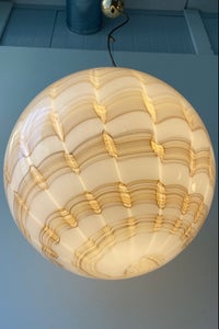 D:45 cm Vintage Murano hvid creme mundblæst pendel loftlampe med messing 