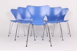 Arne Jacobsen 3107, 6 blå stole