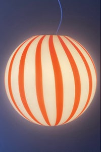 D:40 cm Stor Murano candy pendel lampe rød / hvid vertikale striber 