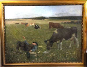 Albert Rüdinger (1838-1925) - Frokost i mark med græssende køer