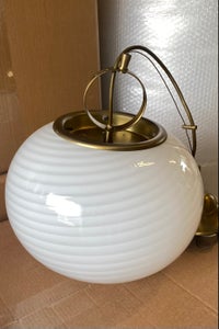 D:34 cm Vintage Murano oval hvid swirl pendel lampe med messing 