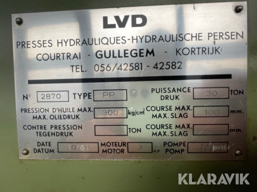 Kantpresser LVD PP 30/20 Hydraulik 275