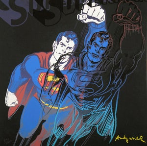 Andy Warhol "Superman" blå litografi, 60x60, tryksigneret