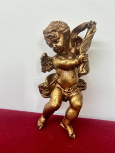 Skulptur, Anticho angelo in legno scolpito a tutto tondo - 28 cm - Træ