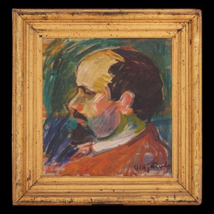 Olaf Rude kunstnerportræt. Olaf Rude, 1886-1957, olie på lær