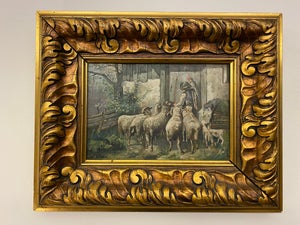 Maleri, W.Hohne, mand med får 