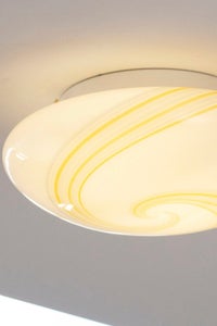 D:30 cm Vintage Murano hvid og gul swirl plafond loftlampe / væglampe